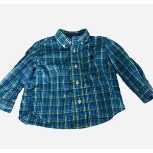 Ralph Lauren Baby Button Down Plaid Dress Shirt Size 9M Blue Preppy Classic